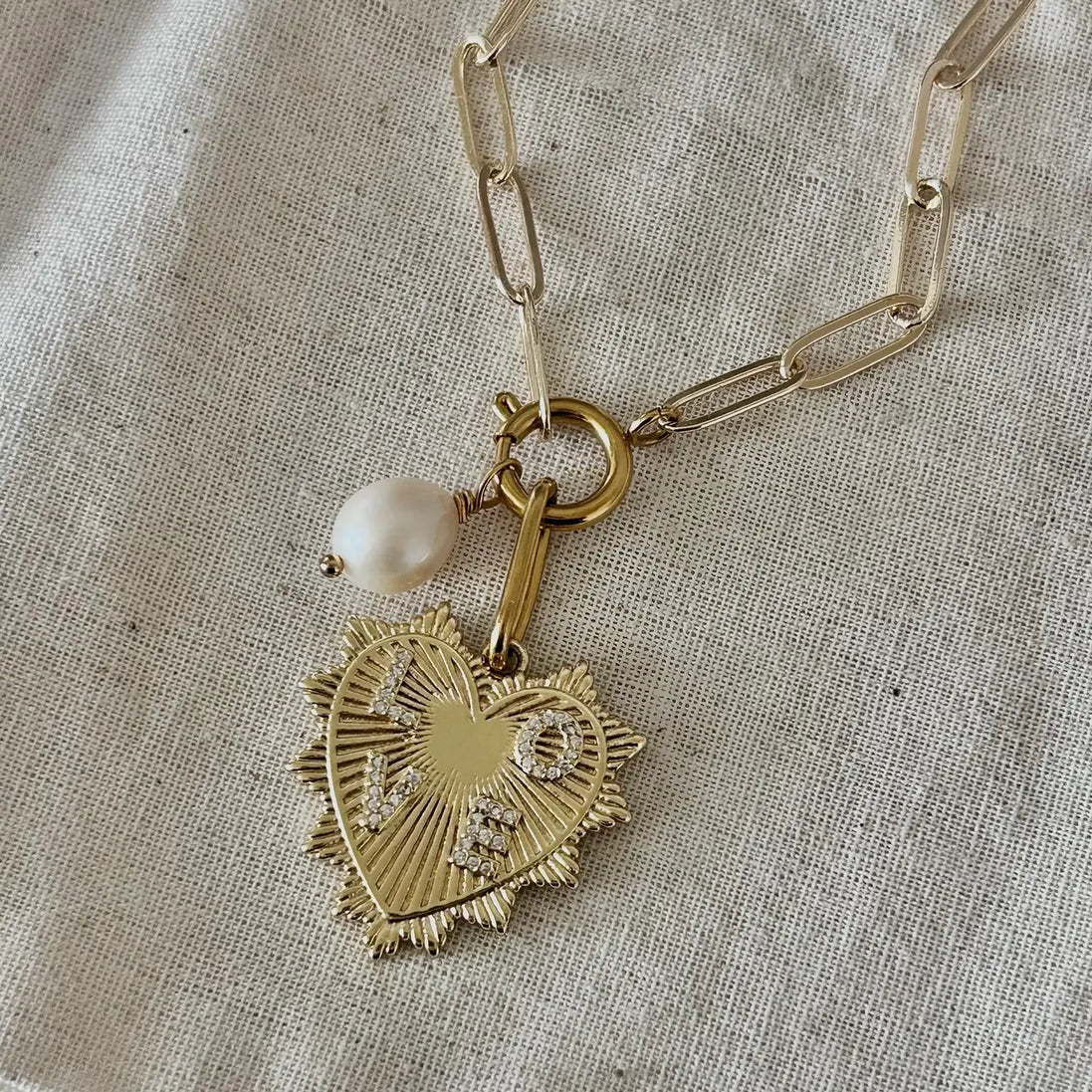 heart and pearl paperclip necklace