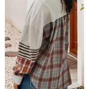 waffle striped and plaid pullover