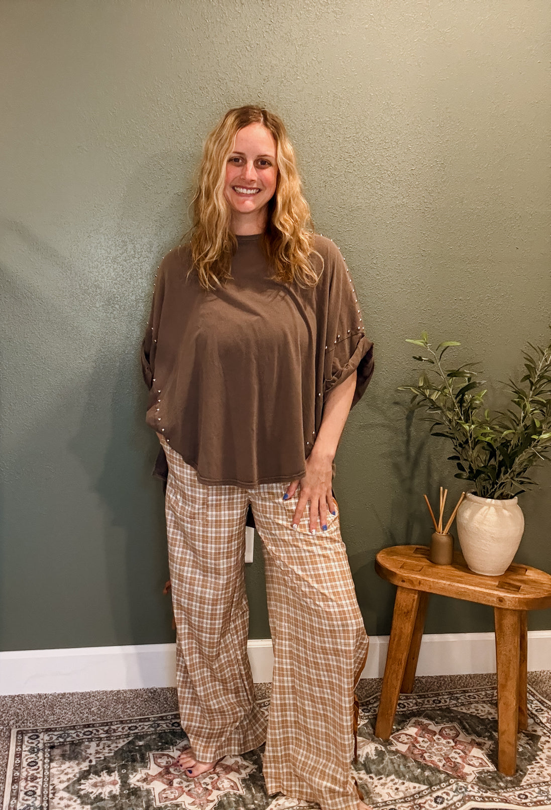 plaid tie joggers