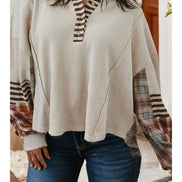 waffle striped and plaid pullover