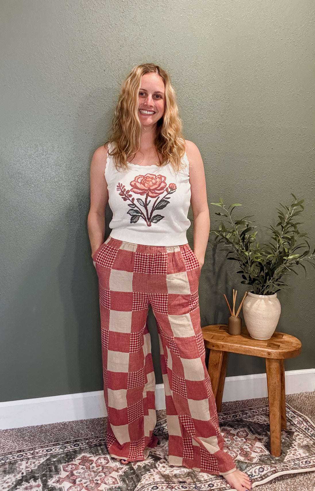 gingham and stripe pants