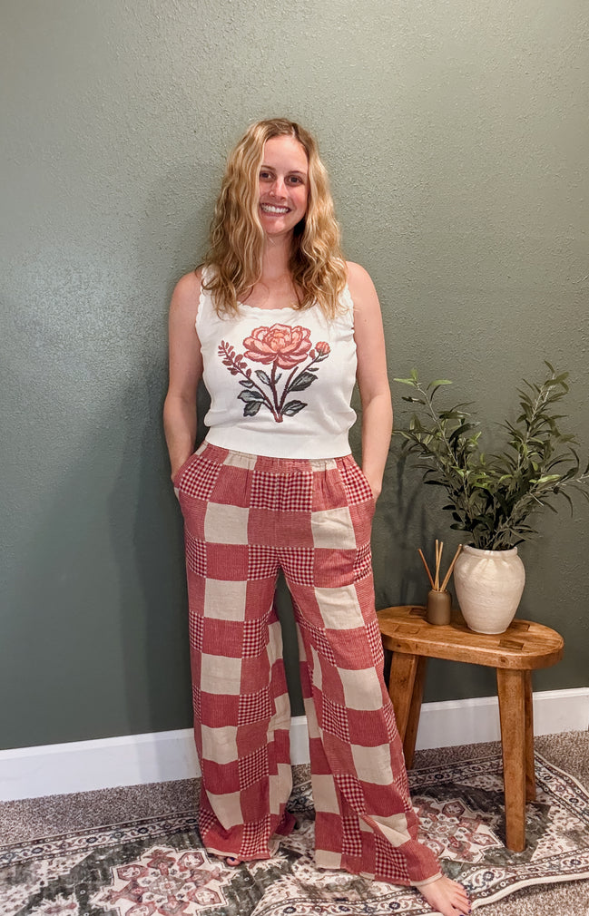 gingham and stripe pants