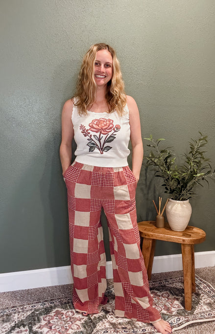 gingham and stripe pants
