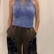 washed ribbed button tank