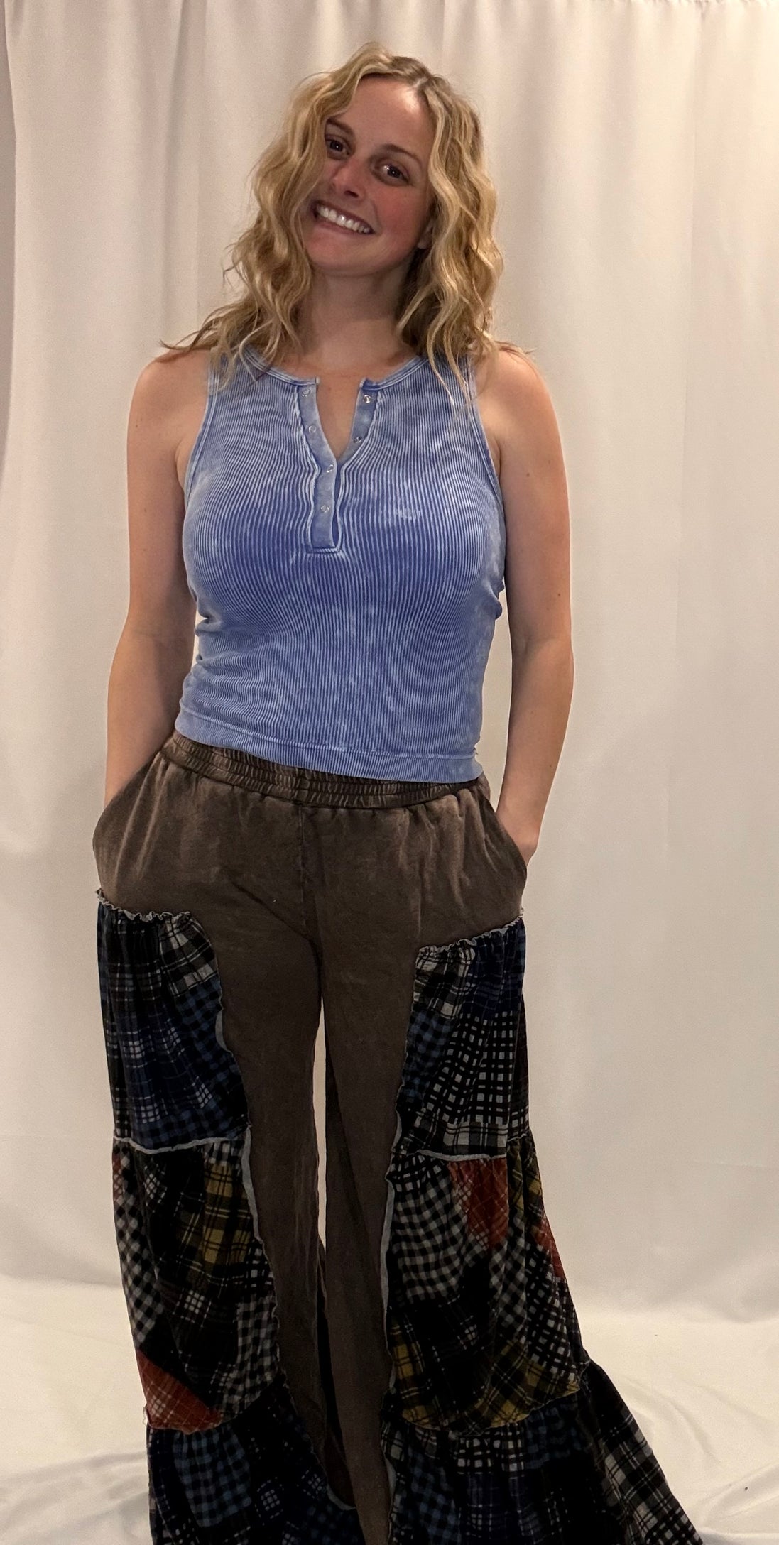 washed ribbed button tank