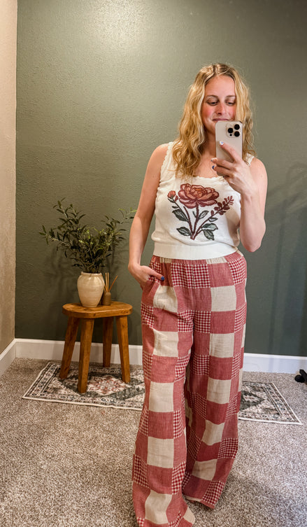 gingham and stripe pants