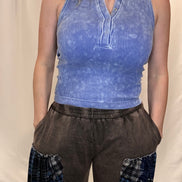 washed ribbed button tank