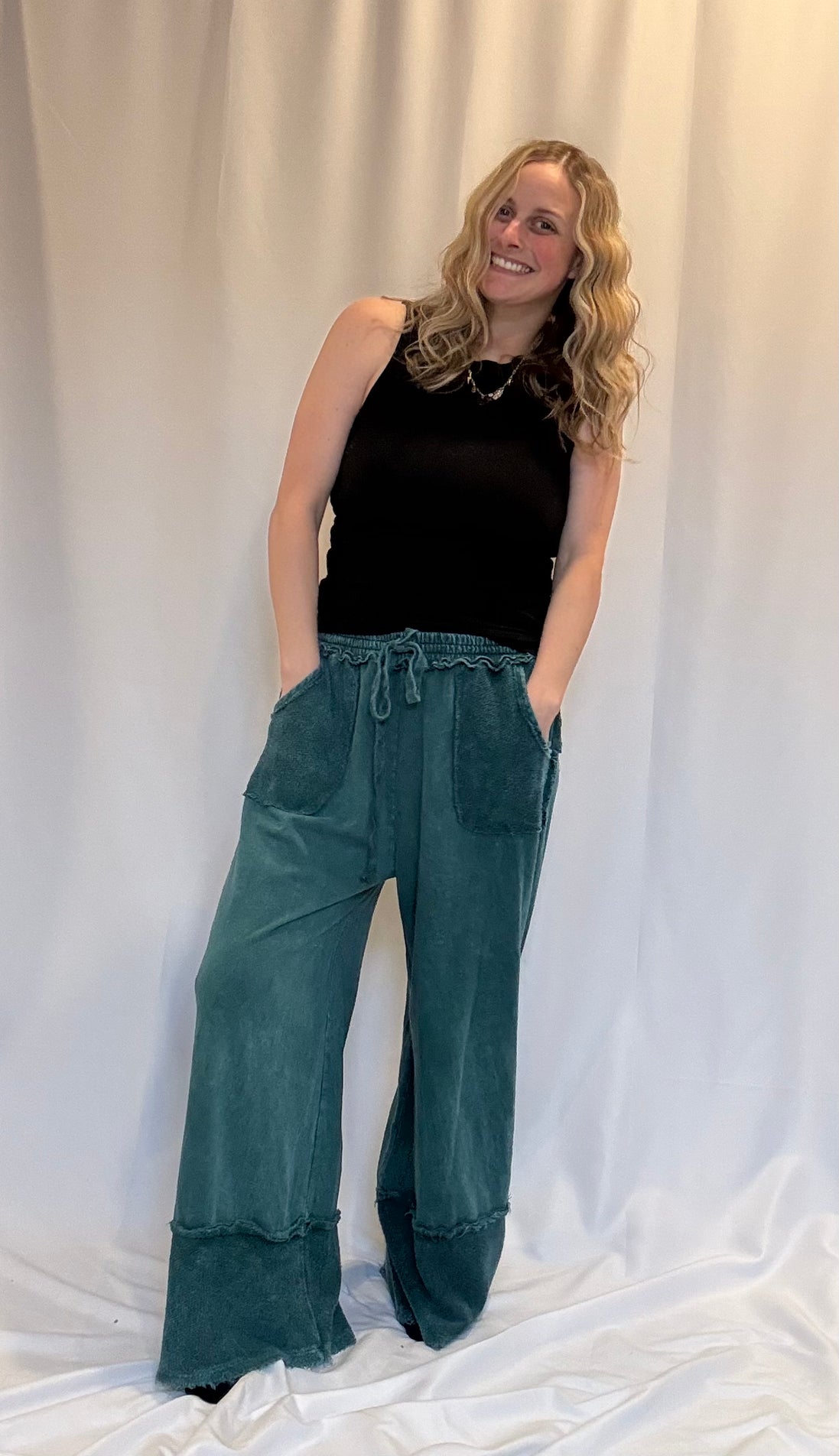 wide leg raw hem pants