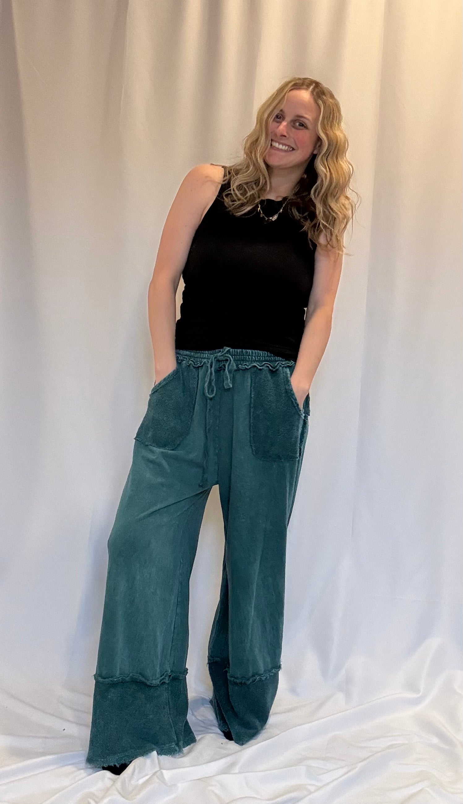 wide leg raw hem pants