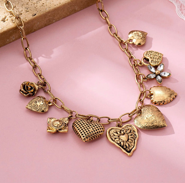 heart charm cluster necklace