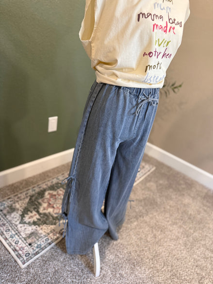side bow denim pants