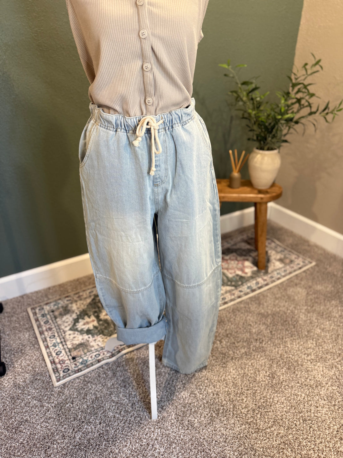 drawstring denim pants