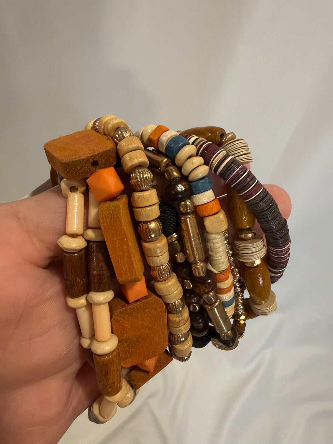 wood + beaded bracelet set