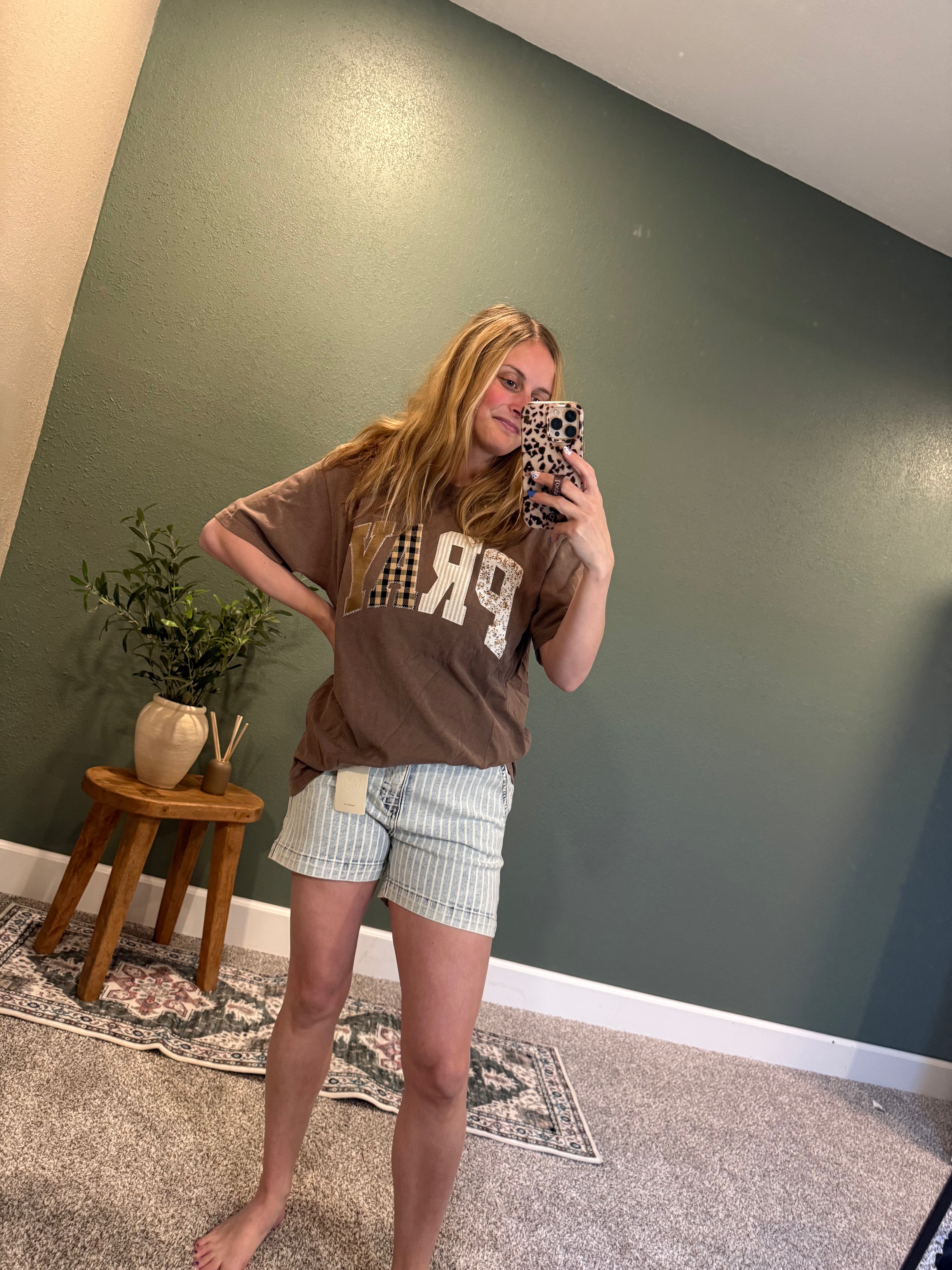 striped denim shorts