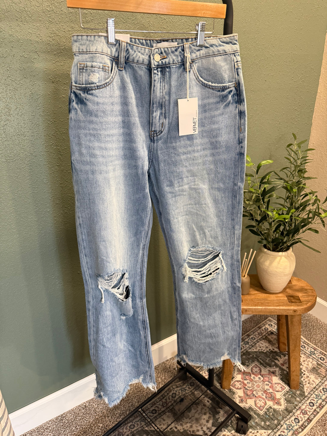 distressed flare jeans