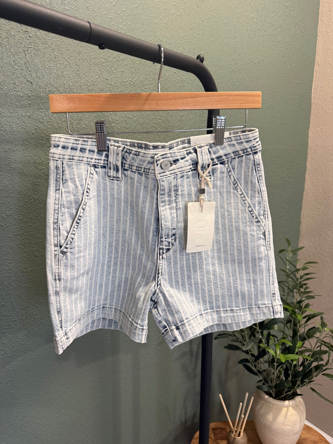 striped denim shorts