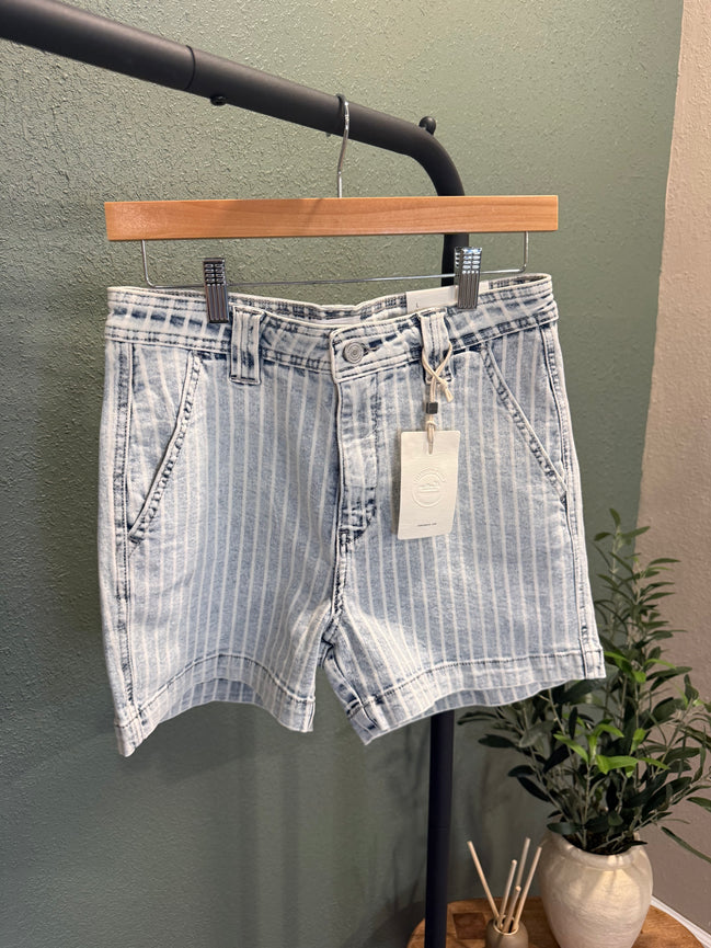 striped denim shorts