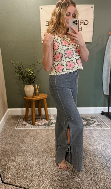 side bow denim pants