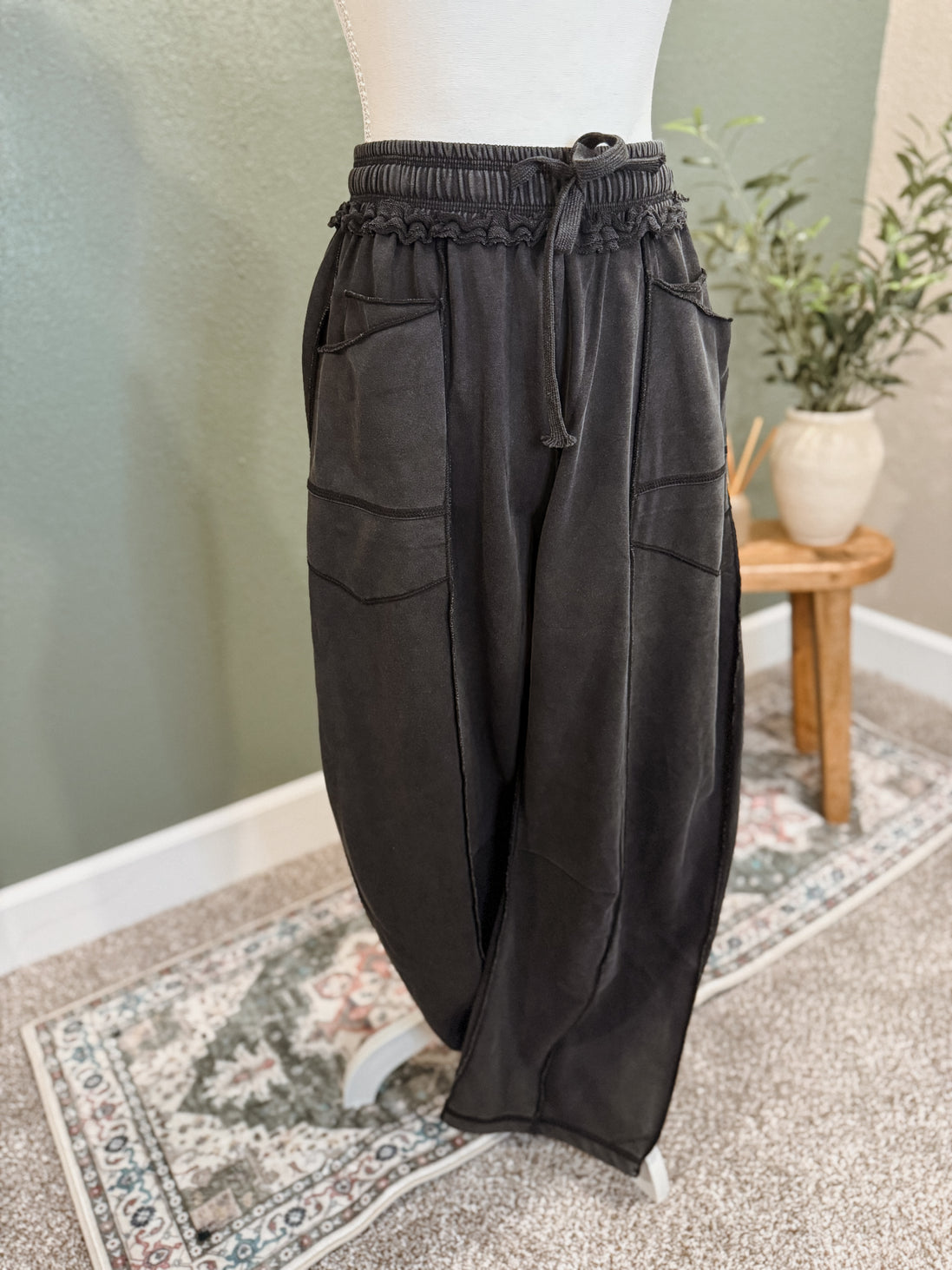 mineral washed barrel pants