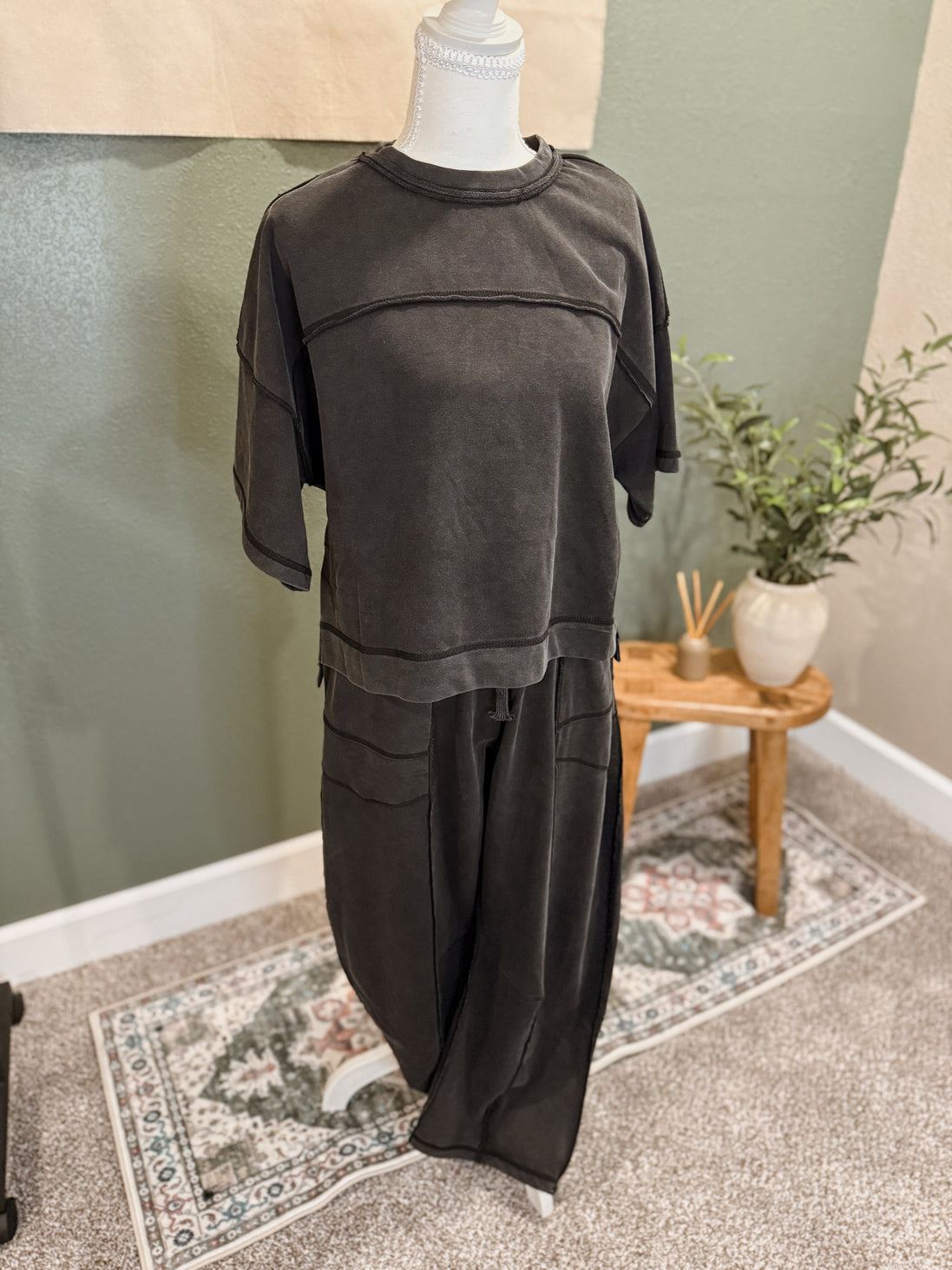 mineral washed barrel pants