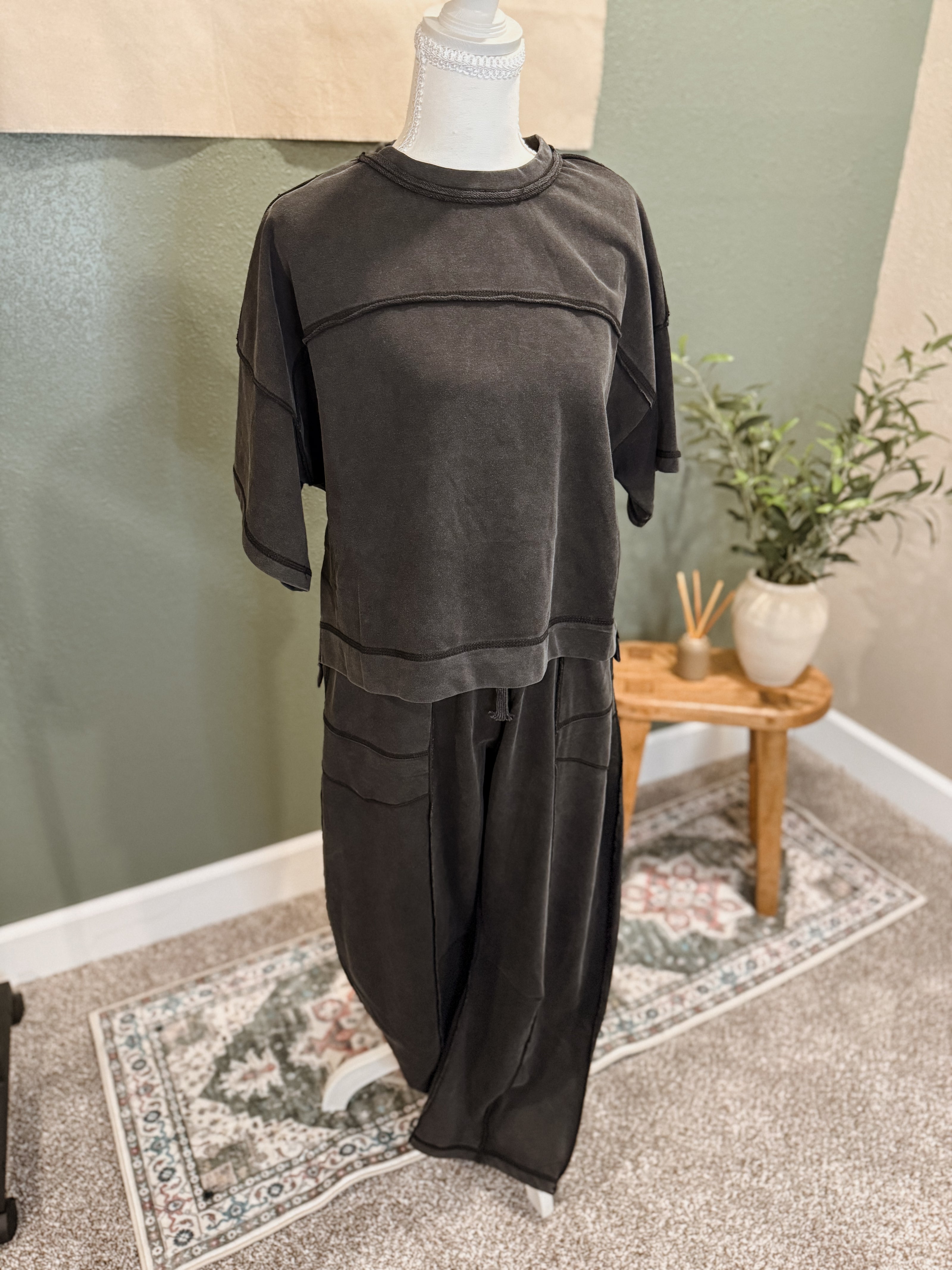 mineral washed barrel pants