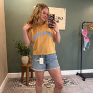 high rise denim shorts