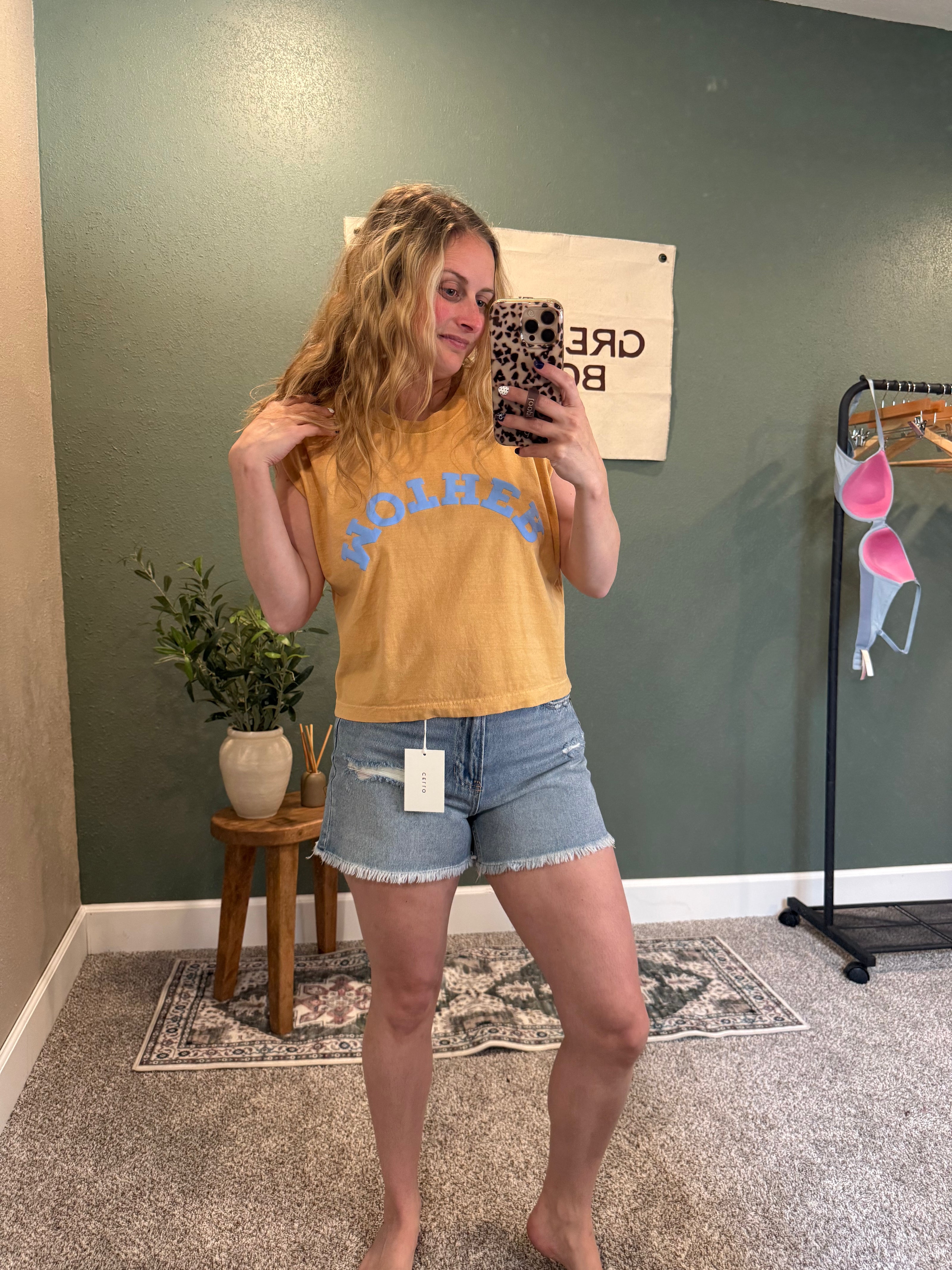 high rise denim shorts