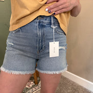 high rise denim shorts