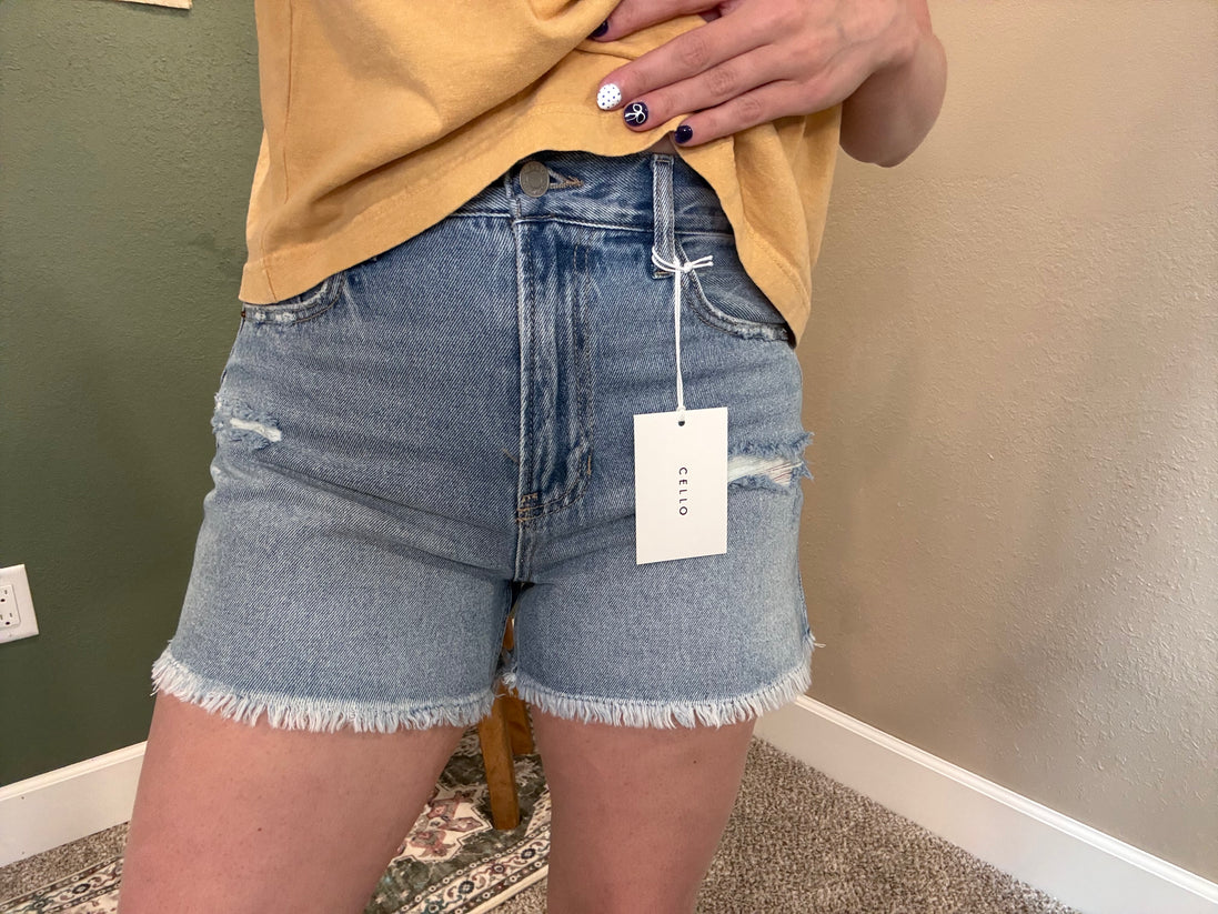 high rise denim shorts