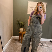 oversized patchwork overalls