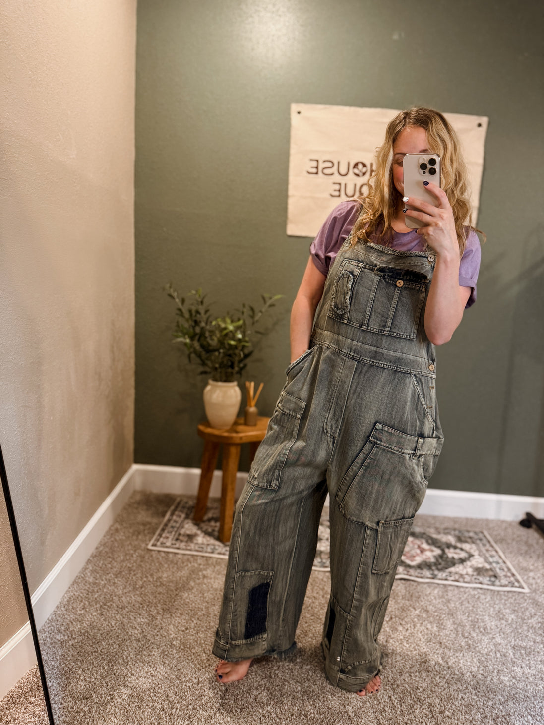 oversized patchwork overalls