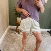 satin lace trim shorts