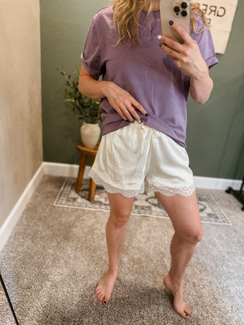 satin lace trim shorts