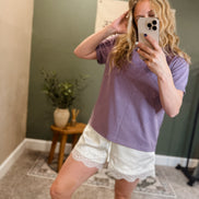 satin lace trim shorts