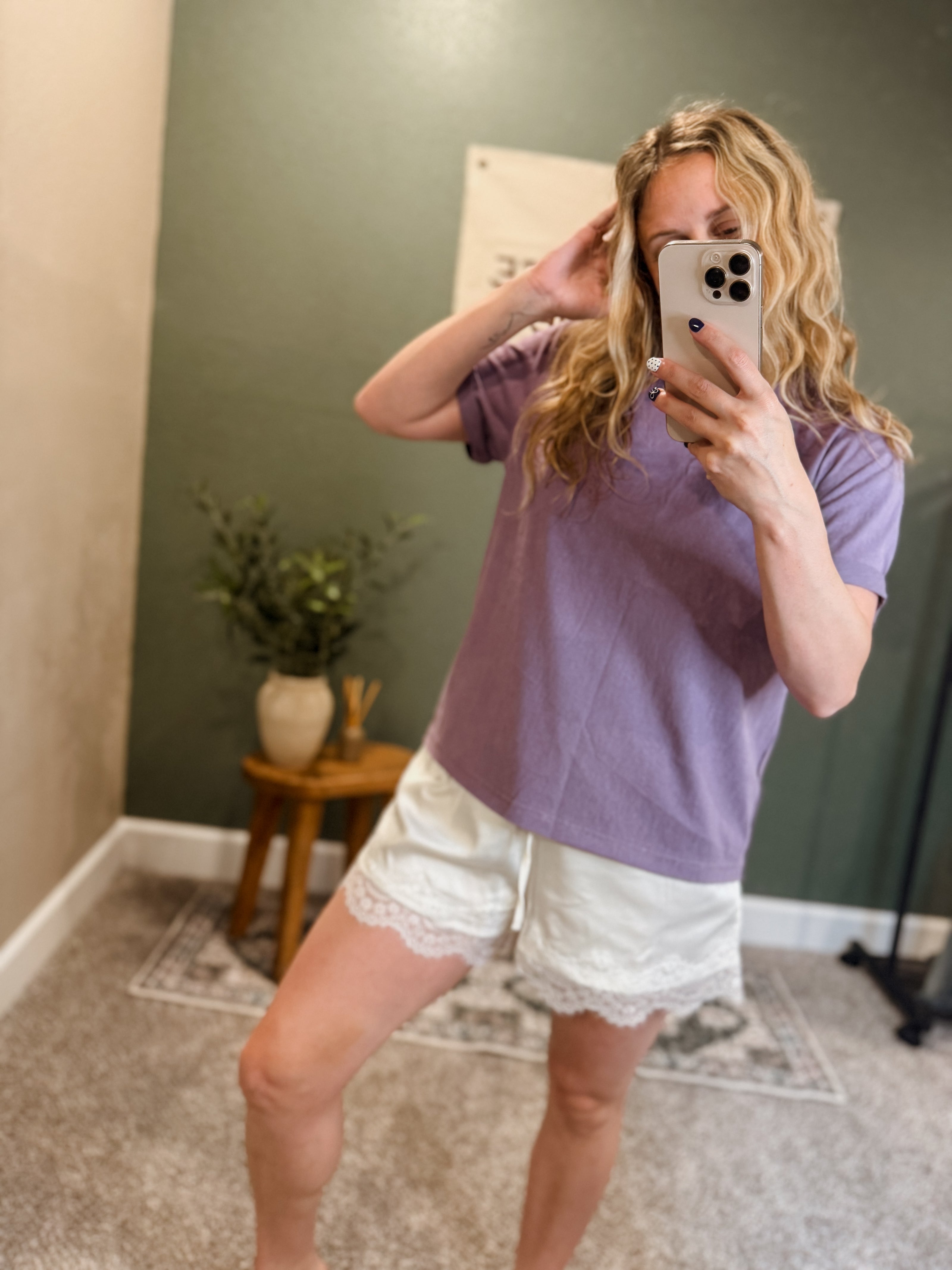 satin lace trim shorts