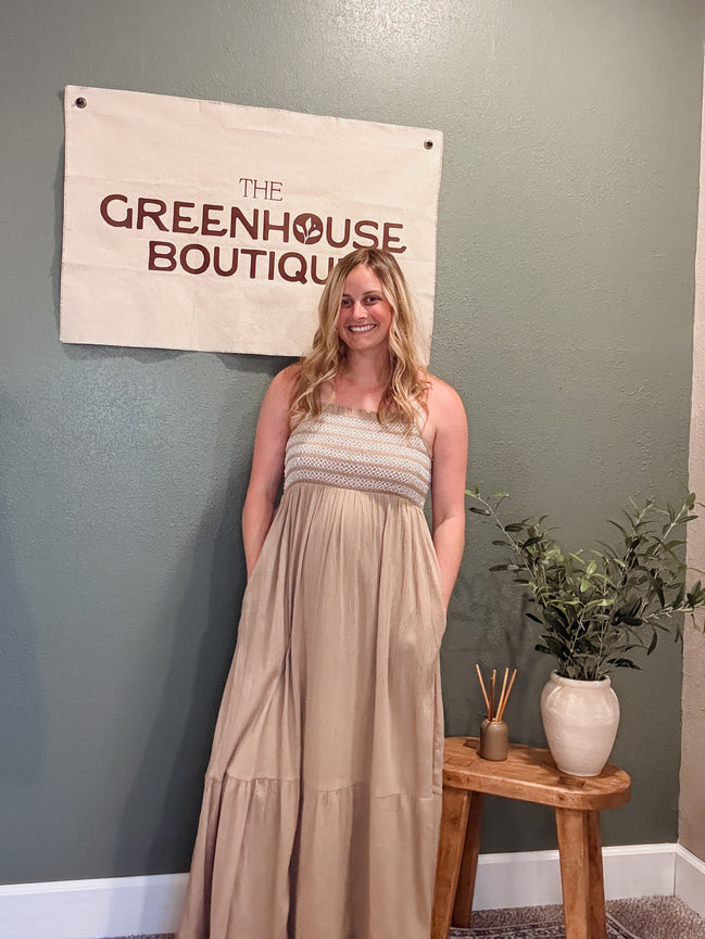 smocked maxi dress