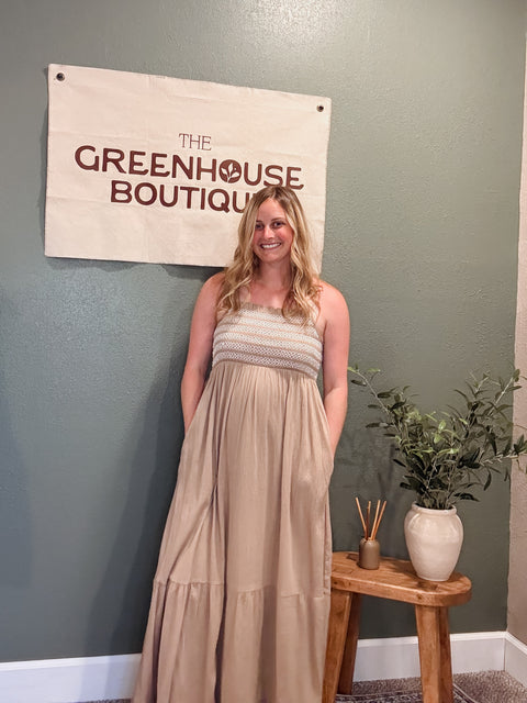 smocked maxi dress