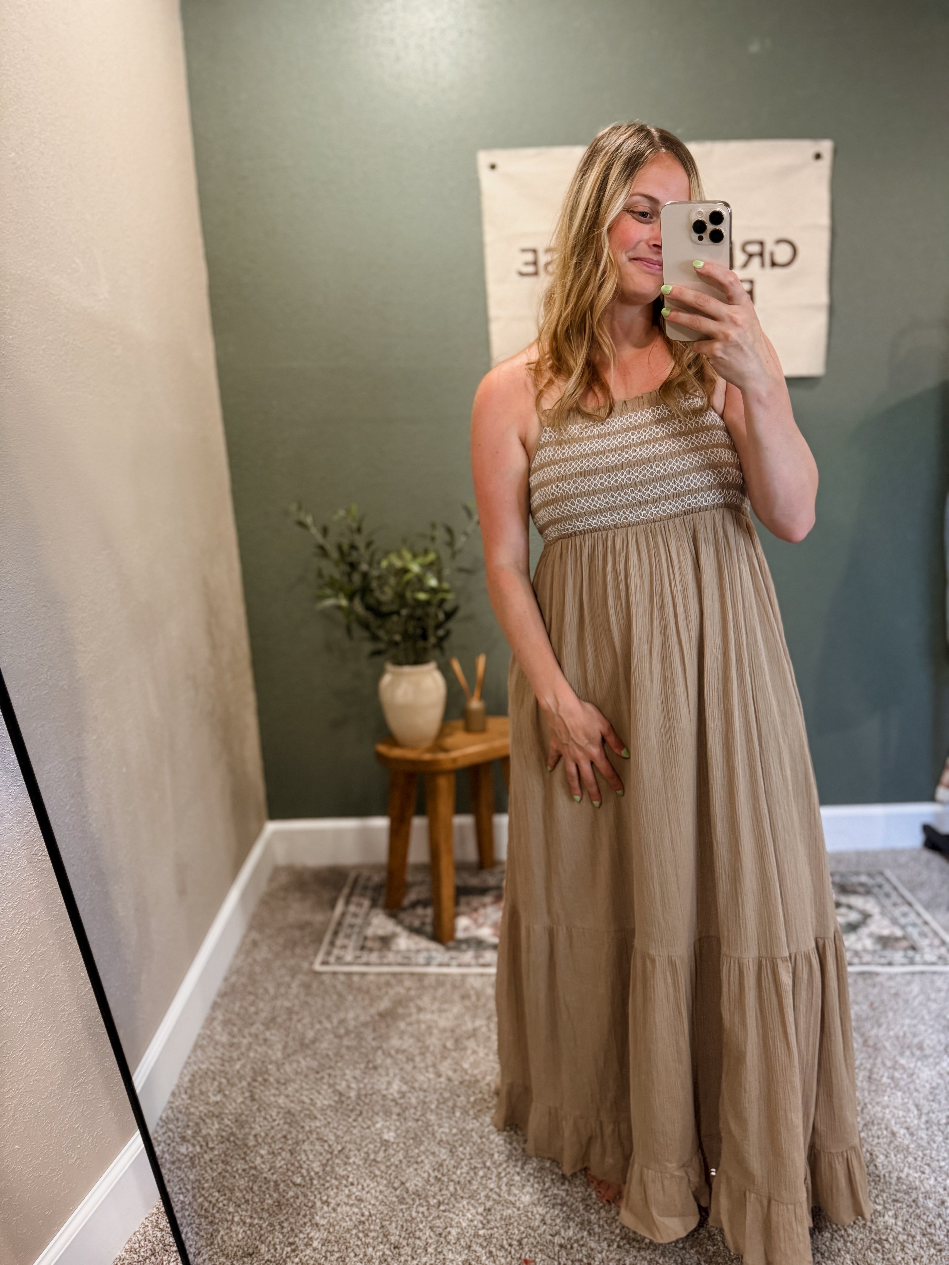 smocked maxi dress