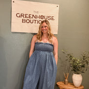 denim polkadot jumpsuit
