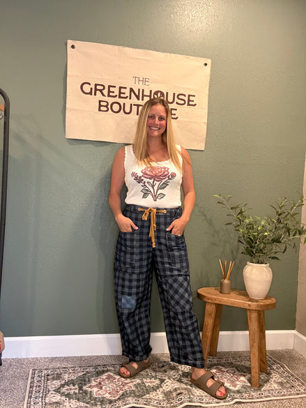 checkered denim