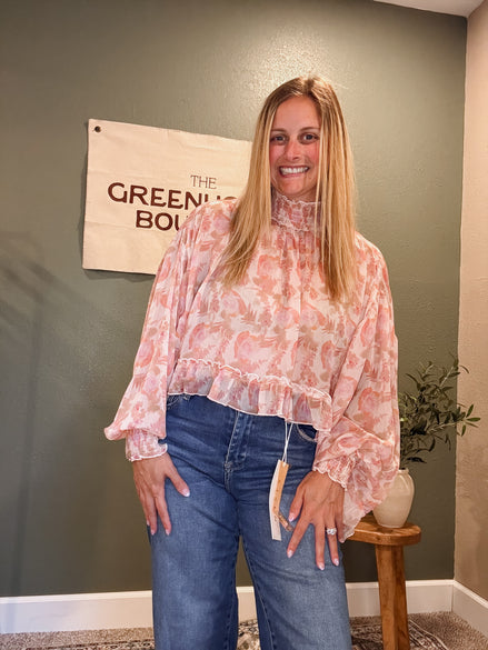 floral ruffle shear top