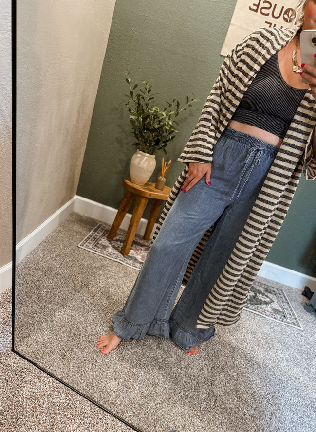 ruffle bottom denim