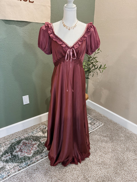 ruffle slip satin maxi
