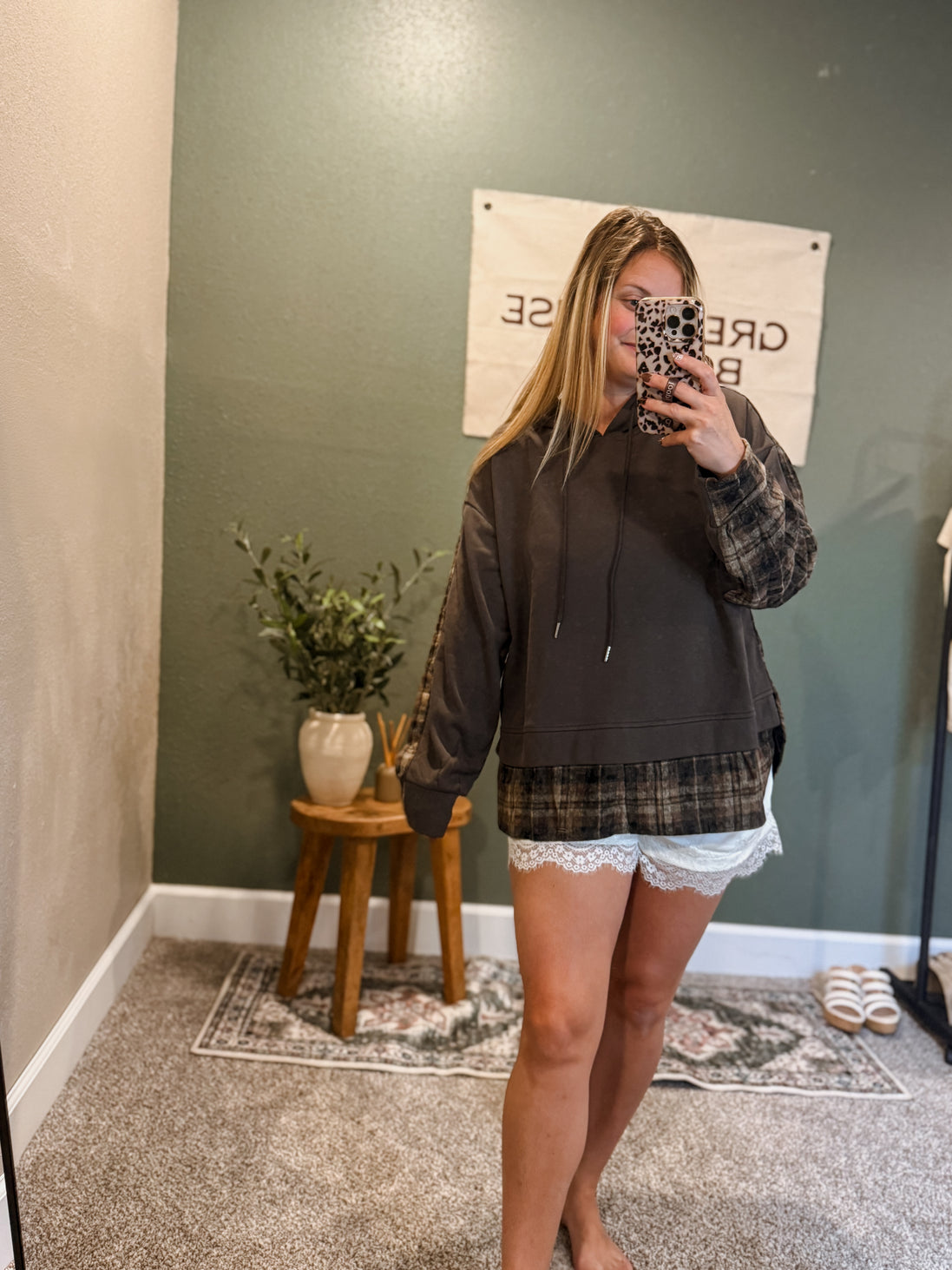 the faded plaid sweatshirt