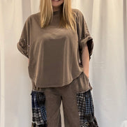 mineral washed plaid flare pants