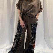 mineral washed plaid flare pants